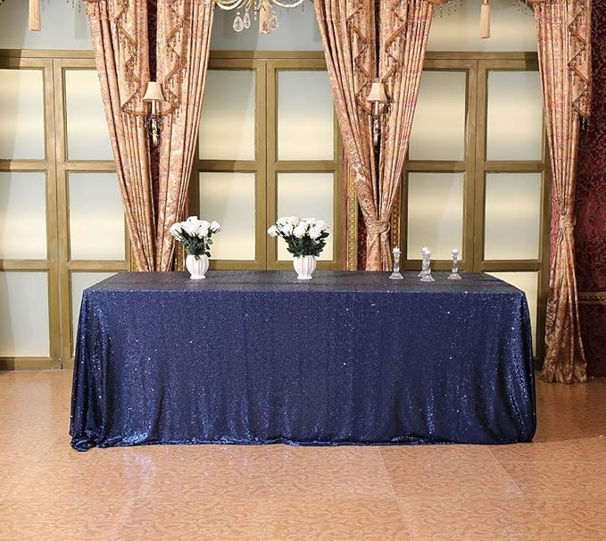 SquarePie Sequin Tablecloth Rectangular 90 x 132 Inch Navy Blue Bling Sparkly Table Linen for Wedding Party