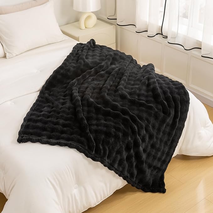 YUSOKI Luxury 3D Bubble Throw Blanket 2lb,All Ages,Home Decoration, (Black,50 * 60inches)