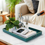 MAONAME Teal Decorative Tray for Coffee Table, Serving Tray with Handles | Plastic Melamine Tray, Modern Ottoman Tray, Rectangular Countertop Organizer Tray for Living Room, 15.8"L x 10.2"W x 1.4"H