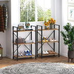 BON AUGURE Industrial 3 Tier Bookshelf, Rustic Small Book Shelves for Small Spaces, Short Wood Metal Etagere Bookcase for Living Room, Bedroom and Office (Vintage Oak)