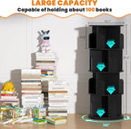 Rotating Bookshelf, Wood Corner Bookshelf, 360 Display Spinning Bookcase Storage Rack, 4 Tier Floor Standing Revolving Bookcase Narrow Book Shelf Organizer for Small Space, Bedroom, Black