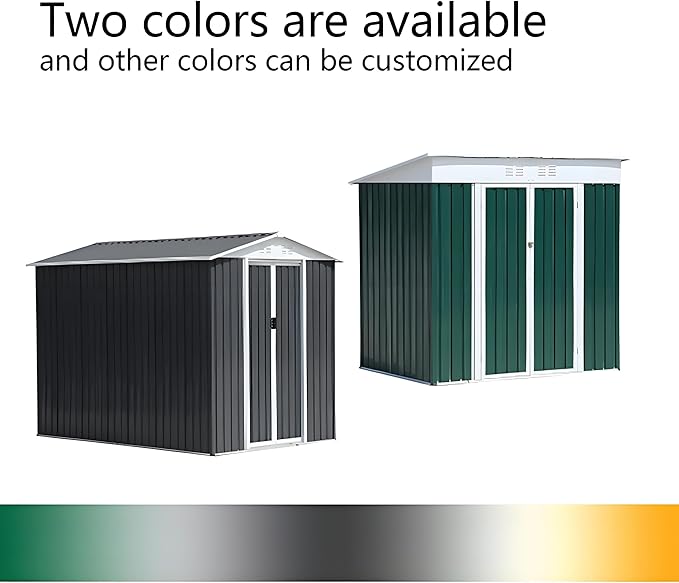 6' x 4' Metal Outdoor Storage Shed, Garden Tool House with 2 Vents and 2 Easy Sliding Doors for Backyard, Patio, Garage, Lawn Metal Storage Shed （Green）