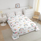 Erosebridal Kids Rainbow Bedding Set, Girly Love Heart Comforter Set Twin Size Cartoon Rainbow Cloud Duvet Sets for Girls Boys Women Bedroom Decor, Soft Microfiber Down Comforter 2 Pieces,Colorful