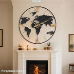 30 Inch Large Modern Decorative Metal World Map Wall Clocks Giant Extra Vintage Gold Roman Numeral Oversized Wall Clock for Living Room,Office,Dining Room,Entryway,Fireplace