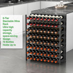 Bamboo Large Wine Rack, 8-Tier Freestanding Floor Bottle Storage Holder | 72-Bottle Storage | Wooden Wine Storage Organizer Shelves for Kitchen Bar, Cellar, & Dining Room | Black | Anti-Tip Kit