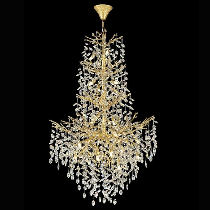 H61'' Modern Gold K9 Crystal High Ceiling Chandeliers, 23-Lights Staircase Chandeliers,Luxury Large Crystal Tree Branch Chandelier, D40'' Foyer Chandelier,For Living Room,Entryway,Dining Room