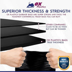 Ox Plastics 60 Gallon Trash Can Liners Bags - (25 Count) & 3mil Thick Extra Heavy Duty Strength - Large Garbage, Leak-Proof & Durable Bags