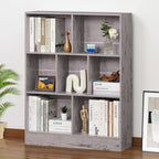 LEYAOYAO 7 Cube Bookshelf with Base,3 Tier Mid-Century Modern Grey Bookcase,Standing Wide Bookshelves Storage Organizer Shelf,Rustic Wood Display Cabinet Book Shelves for Bedroom,Living Room,Office