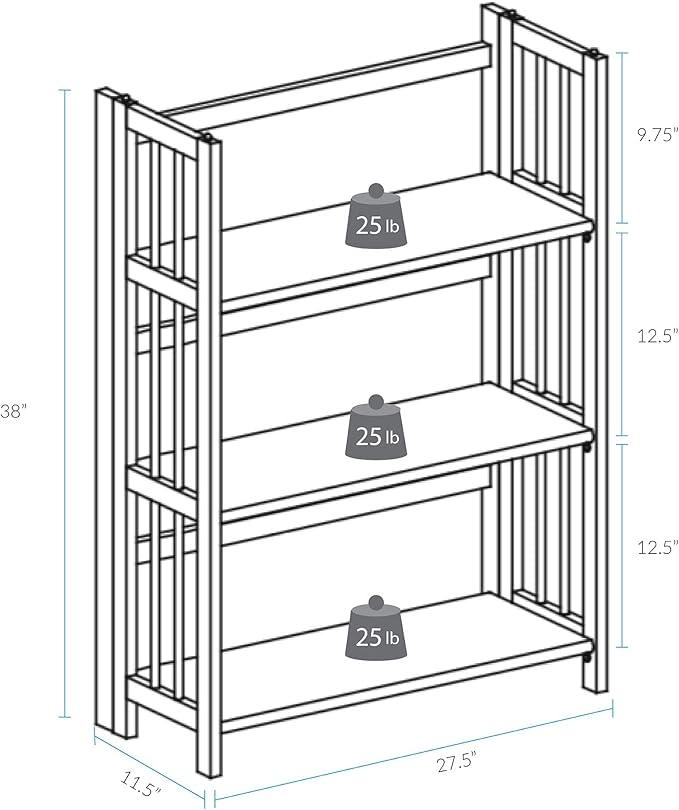 Casual Home 3-Shelf 27.5" Wide Folding Stackable Bookcase, White (New)