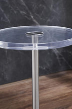 Clear Acrylic End Table,Side Table,Brushed Silver Metal,Round,for Office, Living Room and Bedroom,Easy Assembly,12x12 inch，21.3 inch high
