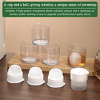 Berglander Whiskey Glasses Set of 8 (4 Bourbon Glasses, 4 Big Ice Ball Molds) 11.5 oz Reusable PET Clear Plastic Old Fashioned Glasses for Scotch Cocktail Cognac Vodka Liquor Cold Drink, Gifts for Men