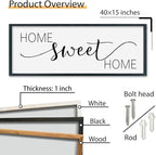 SRSZHIYUE Home Sweet Home Sign 40"x15" for Farmhouse Rustic Large Family Living Room Over Couch Modern Horizontal Wall Decor, Wood Framed Plaques Art Decorative (Black)