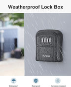 Puroma Key Lock Box Combo Wall-Mounted Storage Safe Lockbox Home Office | Outside, Portable, Wall Mount, Resettable, Combination, Weatherproof, High-capacity, Hold 5 Keys, Contractor Guest Realtor