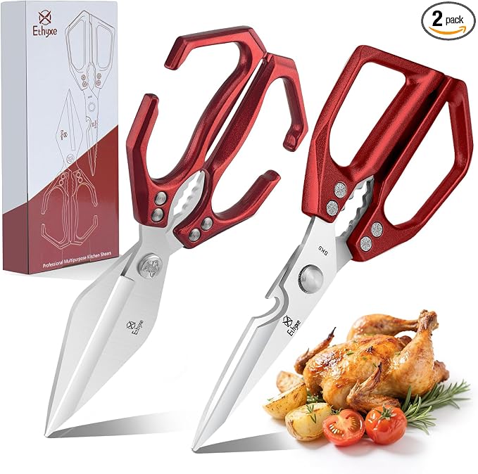Kitchen Scissors Set Upgraded - Sharp Poultry Scissors | Heavy Duty Stainless Steel Kitchen Shears for Meat, Chicken Bones, and Turkey, Dishwasher Safe