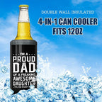 SANDJEST 4-in-1 Dad Tumbler Gifts for Dad from Daughter - 12oz Funny Proud Dad Can Cooler Tumblers Cup - Stainless Steel Insulated Cans Coozie Travel Mug Christmas, Birthday, Father's Day Gift