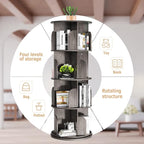 Rotating Bookshelf, Rotating Bookshelf Tower for Small Space, 360 Display 4 Tier Floor Standing Storage Rack, Wood Narrow Book Shelf for Bedroom, Living Room