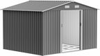 10X8 FT Outdoor Storage Shed with Galvanized Steel Construction & Lockable Doors,All Weather Garden Tool House Sheds W/Sliding Doors and Padlock,for Patio,Backyard,Lawn,Gray
