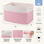 4 Pack Storage Baskets for Organizing, Woven Baskets for Shelves - Perfect for Toys, Books, Towels, and Clothes, Durable Gift Basket Bins Toy Storage, 12.7''Lx9''Wx7.8''H, Pink & White