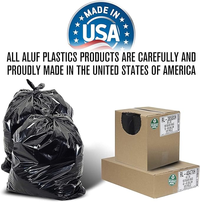 Aluf Plastics T-Tough Roll Pack Low Density Repro Blend Star Seal Coreless Rolls Bag, 45 Gallon 1.2 Mil, 46" Length x 40" Width, H Strength, Black (Pack of 400)