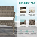 Patio Furniture, 4 Piece Conversation Set, Outdoor Wicker Rattan Table and Chairs, Sectional Sofa with Thick Cushion for Garden, Yard, or Porch, Brown