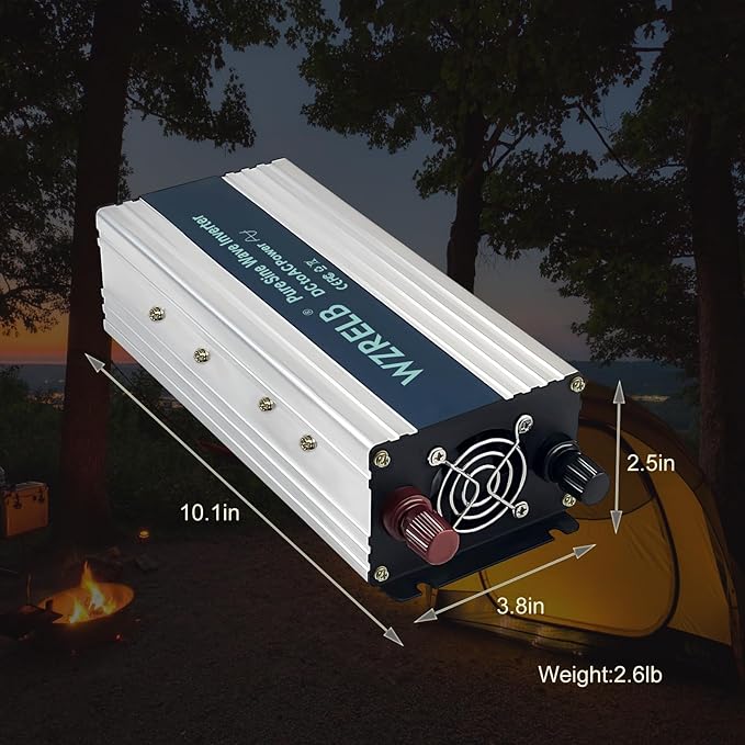 WZRELB 1000W Pure Sine Wave Inverter 48V DC to 110V 120V AC,Car Power Inverter with Dual AC Outlets, LED Display,Off-Grid Portable Power Converter for Home, RV, Truck, Camping