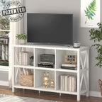 FATORRI 6 Cube Storage Organizer with Shelf, Long Wood and Metal Cubby Bookcase, Industrial Horizontal Bookshelf (White Oak, 47 Inch)