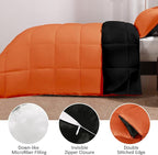 Basic Beyond King Size Comforter Set - Fluffy King Bed Comforter Set for All Seasons - Reversible Bedding King Size Comforter Set - 3 Pieces (1 Comforter + 2 Pillow Shams) - Orange/Black