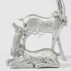 DN DECONATION Christmas Reindeer Figurines, Winter Deer Small Statues Decor, Silver Decorative Reindeer Sculptures, Resin Xmas Holiday Home Décor Accents for Office Living Room & Bedroom 2PCS