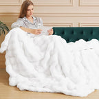 White Faux Rabbit Fur Throw Blanket for Bed Living Room 50x60 Thick Soft Throw Blanket Fluffy Bed Furry Best Housewarming Home Gifts 860 GSM