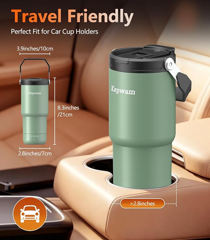 Kepwam Heated Coffee Mug Rechargeable T3, 20oz Self-Heating Travel Mug for Coffee with 1℉ Precise Temperature Control & App, Portable Cup Warmer for Outdoor & Car (Fits Cup Holders)
