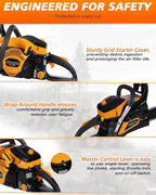 63cc Gas Powered Chainsaw, 3.2KW/3.2HP 2-Cycle Engine, 20-Inch Guide Bar, Professional Power Saw with CDI Ignition, Automatic Oiler & Anti-Vibration System for Heavy-Duty Use