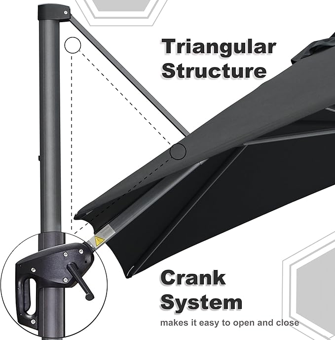 PURPLE LEAF 9' X 11.5' Patio Umbrella Outdoor Cantilever Rectangle Umbrella Aluminum Offset Umbrella with 360-degree Rotation for Garden Deck Pool Patio Black