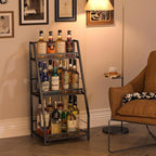 Hayexiha 3-Tier Liquor Stand for Home Bar, Stepped Freestanding Wine Rack | Compact Display: 15.55-inch-wide wood-and-iron stand has three fenced tiers and adjustable feet for corners or home bars.