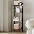 Bookshelf, Book Shelf, Industrial Bookcase with 2 Hooks, Coner Shelf Storage Organizer for Home Office, Living Room, Bedroom, Kitchen, 4-Tier Rustic Brown BC10401B
