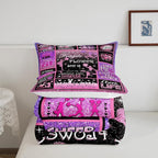 Cheerleading Comforter Set Cheer Gifts,Cheerleader Loves Bedding Set for Kids Girls Teens Adult,Cheer Pink (no real) Sequins Quilt Set Twin Geometric Plaid Patchwork Duvet Insert with 1 Pillowcase