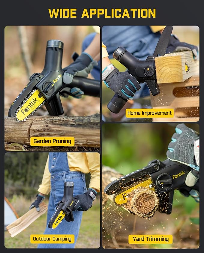 Fanttik TurboLite W10 APEX External Rotor Brushless Motor Mini Chainsaw Cordless with 3 Speed Adjustment, Type-C Fast Charging, LED Light for Tree Wood, Tools for Household and Garden