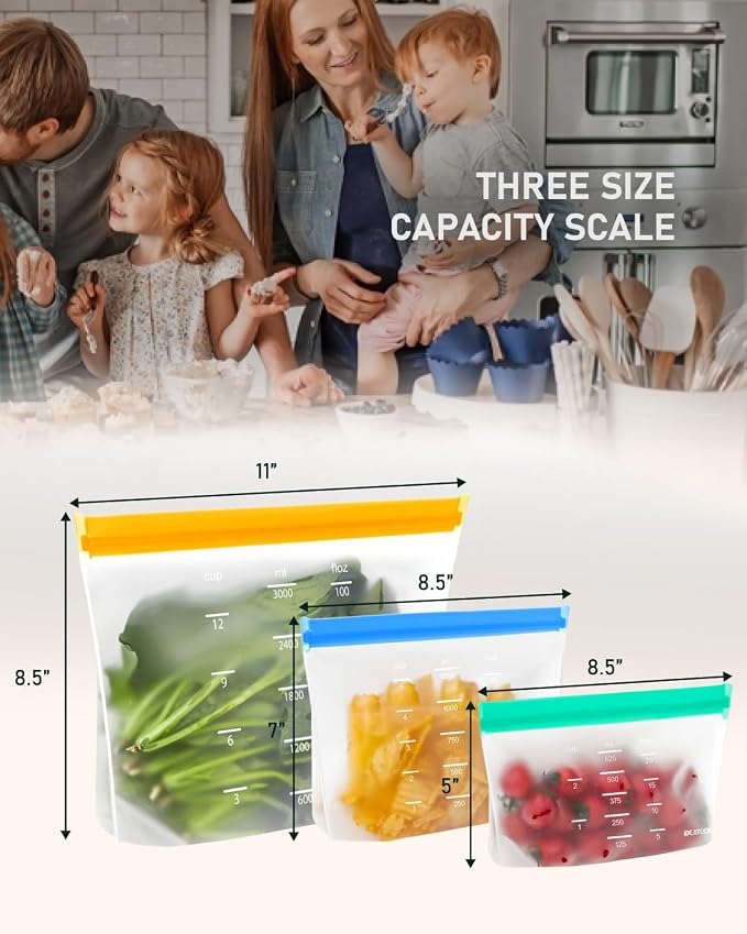 IDEATECH 18Pack Reusable Food Storage Bags, Reusable Freezer Bags Stand Up | Dishwasher Safe, Leakproof, BPA-Free Food Grade, Fridge and Freezer Safe Bags for Lunch Prep, Sandwiches, Snacks & Daily Use