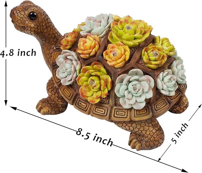 FORUP Turtle Garden Statue, Resin Turtle Figurine Garden Lawn Ornaments with Solar LED Lights for Outdoor Yard Garden Decorations