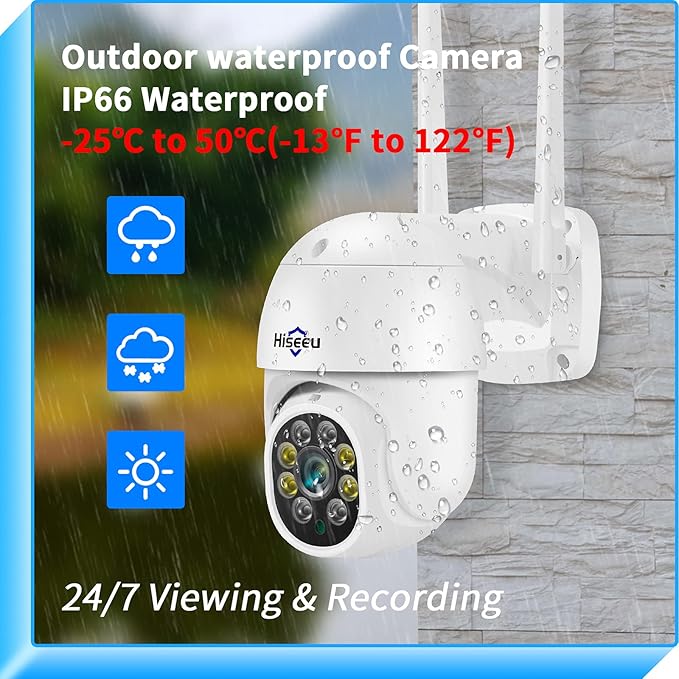 Hiseeu 2K 3MP PTZ Security Camera Outdoor,WiFi Camera, Auto Tracking&Light Alarm Floodlight & Color Night Vision,Two-Way Audio, Plug-in Cable,Compatible Wireless Camera System