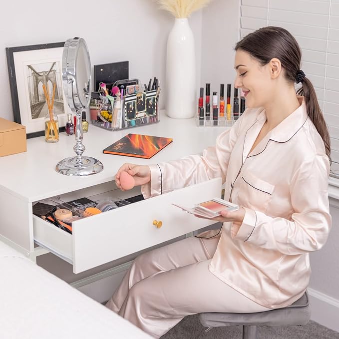 SUPERJARE Vanity Desk with Drawers, 47 inch Computer Desk, Modern Simple Home Office Desks, Makeup Dressing Table for Bedroom - White