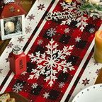Artoid Mode Buffalo Plaid Snowflakes Christmas Table Runner, Seasonal Winter Kitchen Dining Table Decoration for Home Party Decor 13x60 Inch
