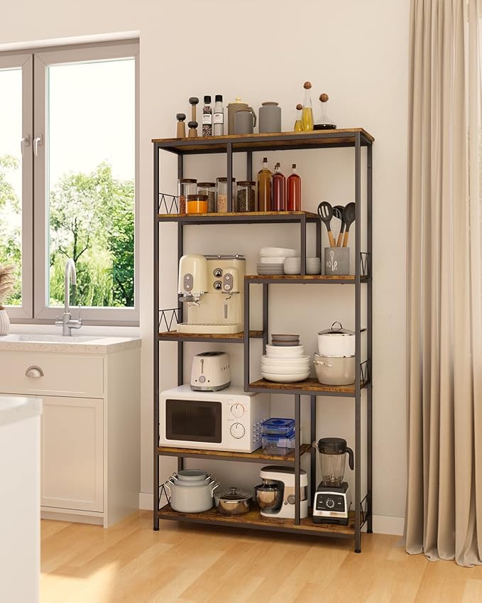 Gizoon 71” Industrial Bookshelves for Storage, Tall Display Etagere 8-Shelves for Bedroom, Metal Frame Staggered Bookcases for Bedroom, Living Room, Home Office, Retro