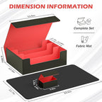 Trading Card Storage Box with Game Mat and 8 Divider Tabs, 3-Row Deck Case with Dice Tray, 3000+ Card Deck Box, Commander Deck Case for TCG, CCG, YuGiOh and Sport Card (Black & Red)