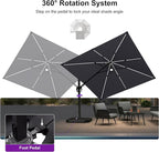 PURPLE LEAF 10 Feet Patio Umbrella Outdoor Cantilever Solar Powered LED Swivel Square Umbrella Aluminum Offset Umbrella with 360-degree Rotation for Garden Deck Pool Patio Light Grey