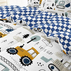 5-Pcs Construction Full Size Boys Bedding Set, Kids Comforter Set for Teens w/Sheets and Pillowcase, Soft Cartoon Tractor Cars Bed in a Bag Sets