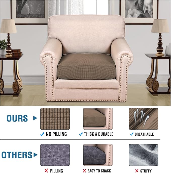 H.VERSAILTEX Super Stretch Individual Seat Cushion Covers Sofa Covers Couch Cushion Covers Slipcover Sets Thick Jacquard Textured Twill Fabric (1 Piece Chair Cushion Cover, Macchiato)