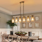 Dining Room Light Fixtures Over Table,6-Light Farmhouse Kitchen Island Lighting,44.3'' Linear Chandelier Pendant Lighting for Kitchen Island for Brushed Nickel Finish with Clear Glass Shade