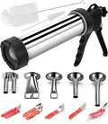 Jerky Gun for Ground Meat, 5 Stainless Nozzles, 2 Cleaning Brushes | 2 Cleaning Brushes, Jerky Making Kit, Beef Jerky Gun Kits, Stainless Steel Sausage Stuffer Jerky Making Gun
