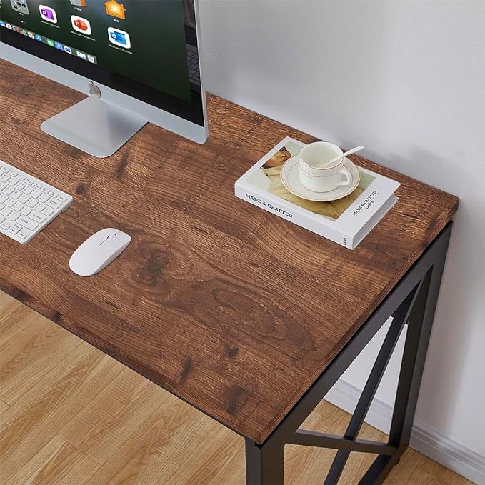 BON AUGURE 60 Inch Computer Desk for Home Office, Industrial Metal Wood Desk, Farmhouse Large Writing Desk, Modern Sturdy Gaming Desk (Rustic Oak)