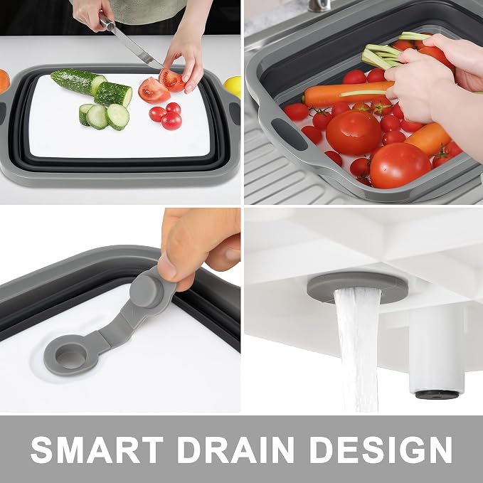 Tiawudi Large Collapsible BBQ Prep Tub with Lid(4.22 Gal/16L), Foldable Camping Sink with Colander, Cutting Board, Dish Basin for Kitchen, Bowl, Vegetable and Fruit, Storage Basket for Picnic